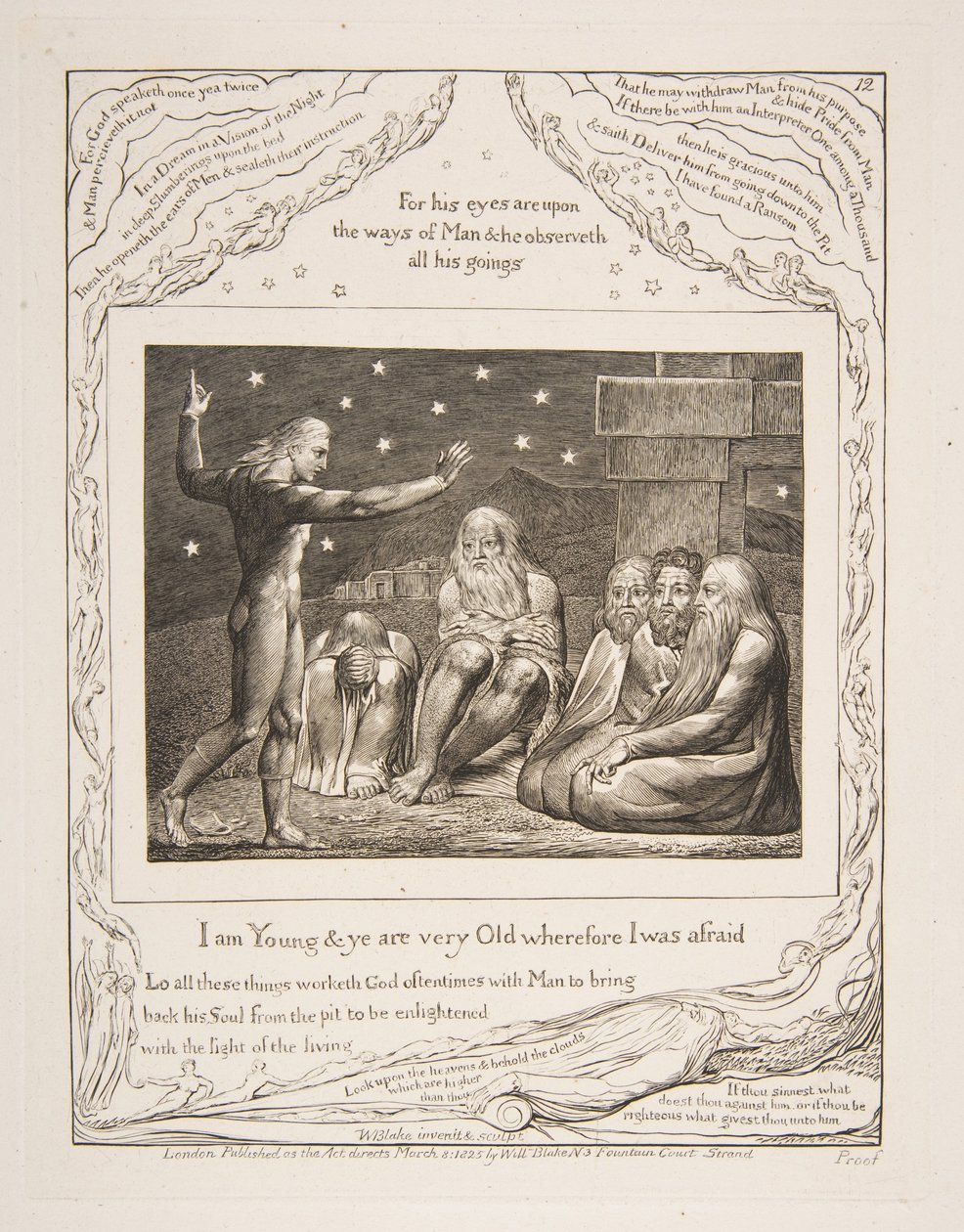 The Wrath of Elihu, fra illustrasjoner av Jobs bok, 1825-26. av William Blake