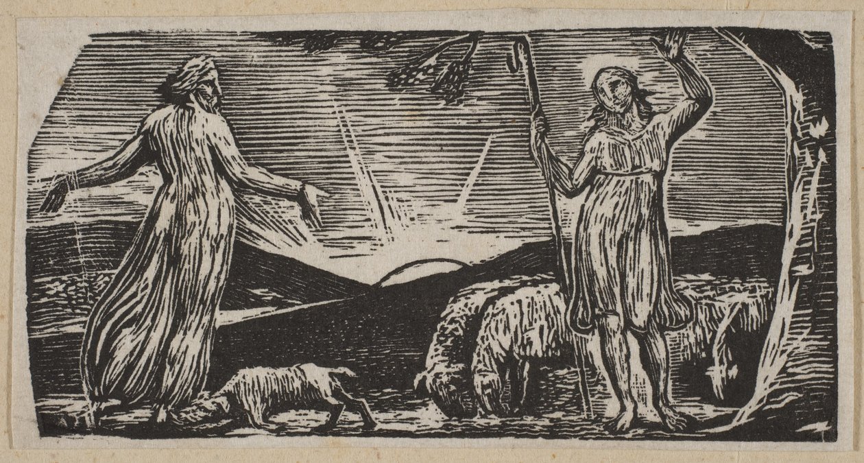 Thenot protesterer med Colinet, fra Thorntons Pastorals of Virgil, 1821. av William Blake