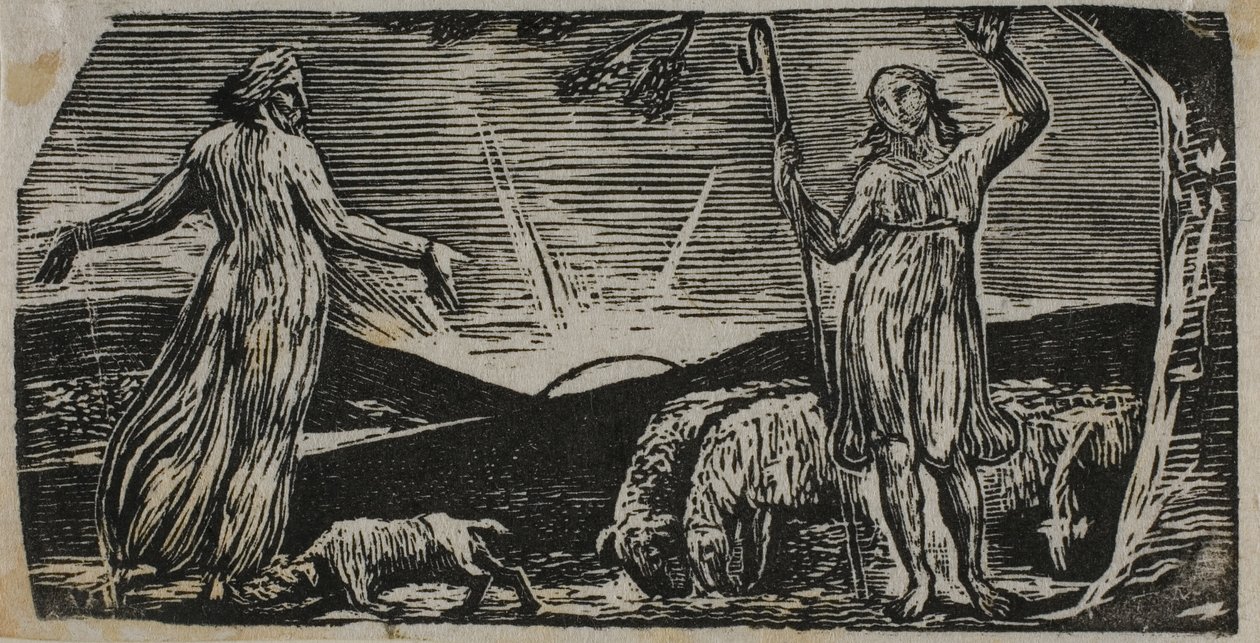 Thenot protesterer med Colinet, fra The Pastorals of Virgil av William Blake