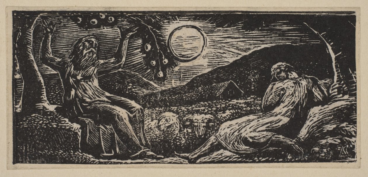 Thenot Under a Fruit Tree, fra Thorntons Pastorals of Virgil, 1821. av William Blake