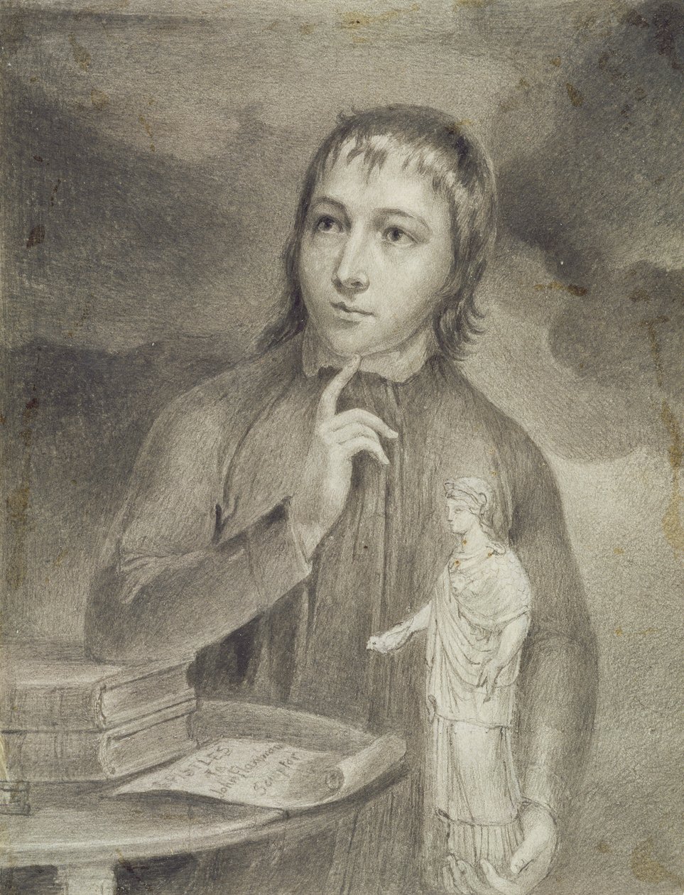 Thomas Alphonso Hayley, Half-Length Drawing, ca. 1800 (grafitt med grå b/c på papir) av William Blake