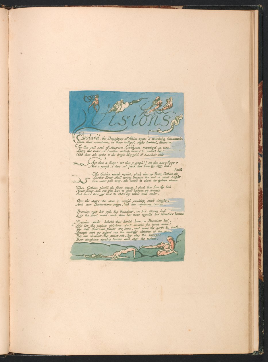 Visions of the Daughters of Albion, plate 4, "Visions | Enslav'd the Daughters . . . ." av William Blake