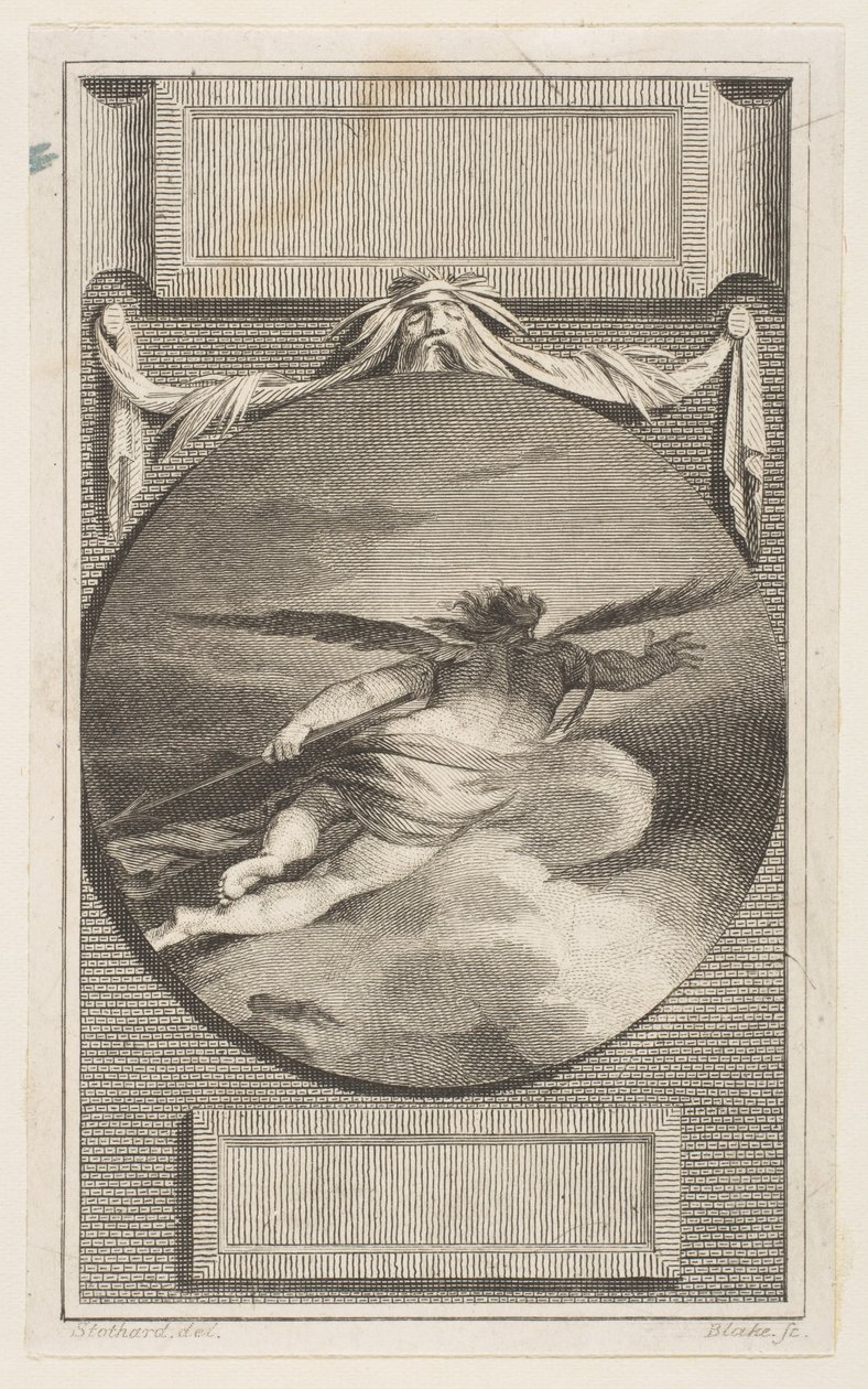 Bevinget figur som flyr gjennom skyer, ca. 1780-87. av William Blake