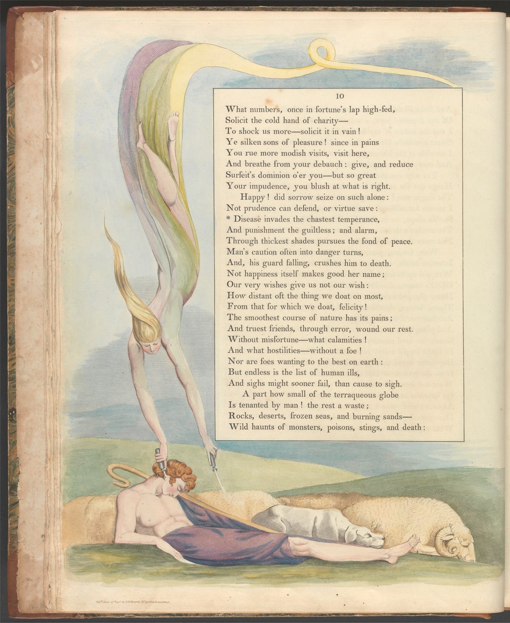 Young's Night Thoughts, side 10, "Sjukdom invaderer den kyskste temperament" av William Blake