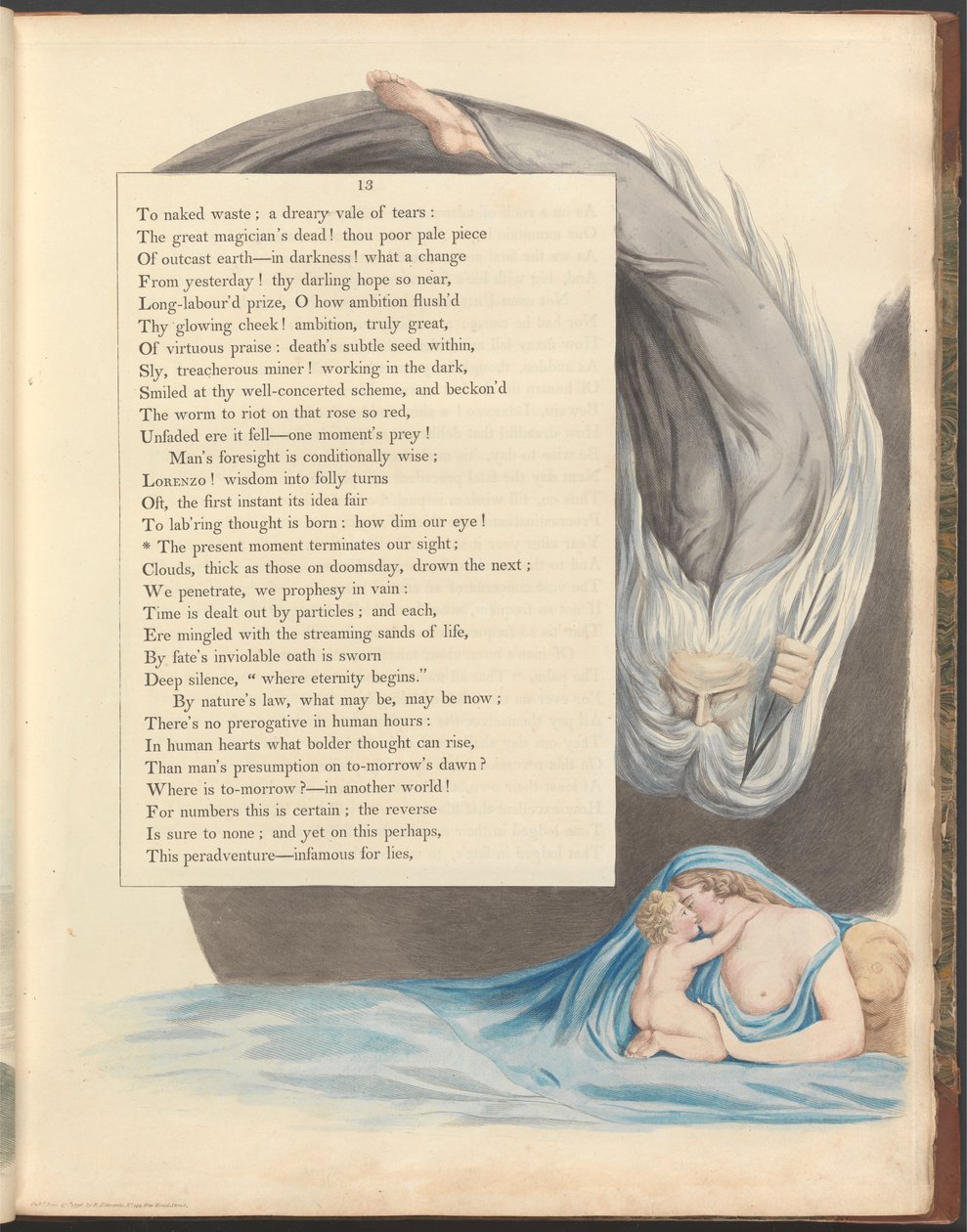 Young's Night Thoughts, side 13, "Det nåværende øyeblikket avslutter vårt syn" av William Blake