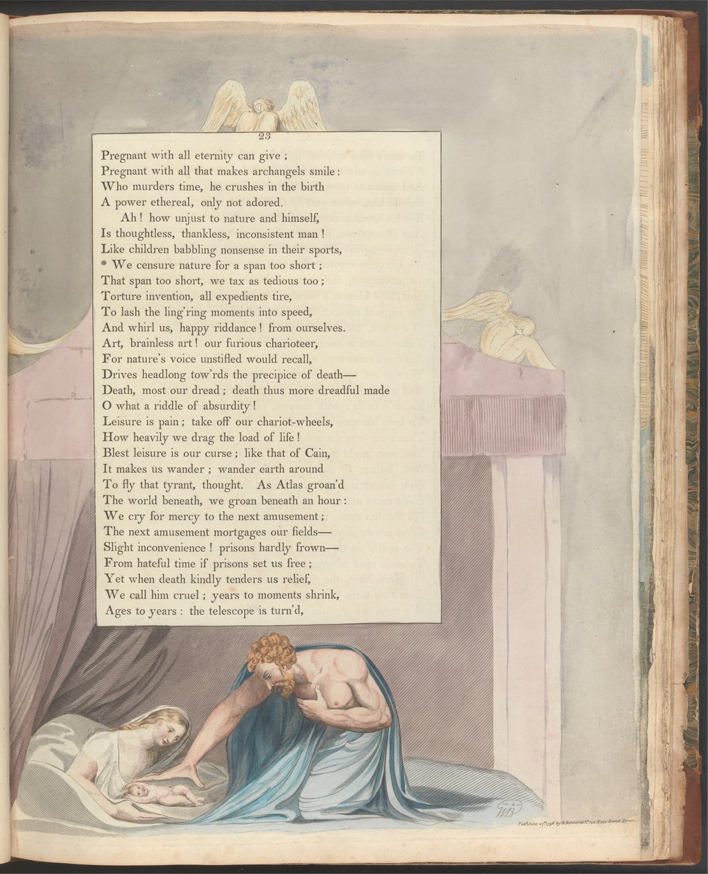 Young's Night Thoughts, side 23, "Vi sensurerer naturen for et spenn for kort" av William Blake