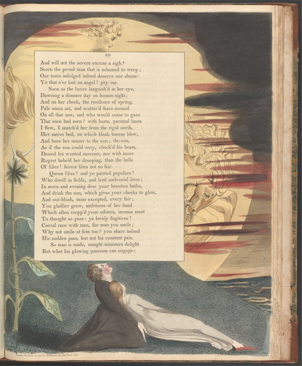 Young's Night Thoughts, side 49, "Som om solen kunne misunne, sjekket strålen hans" av William Blake