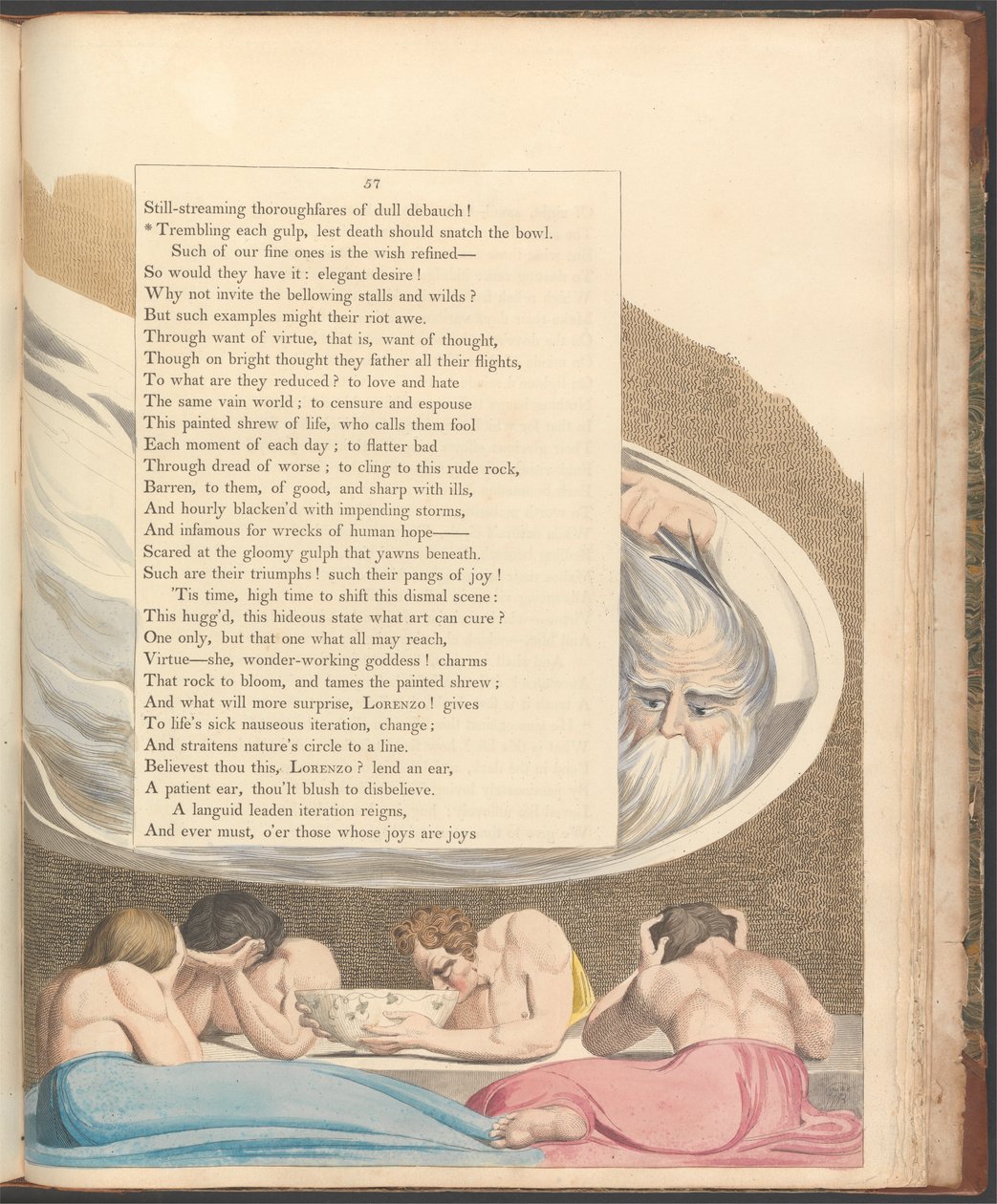 Young's Night Thoughts, side 57, "Bever hver slurk, så døden ikke skal rive bollen" av William Blake