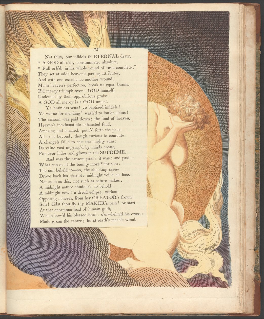 Young's Night Thoughts, side 75, "Solen så det -- Nei, den sjokkerende scenen" av William Blake