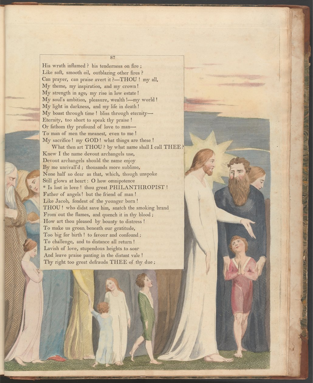 Young's Night Thoughts, side 87, "Er fortapt i kjærlighet! du store filantrop" av William Blake