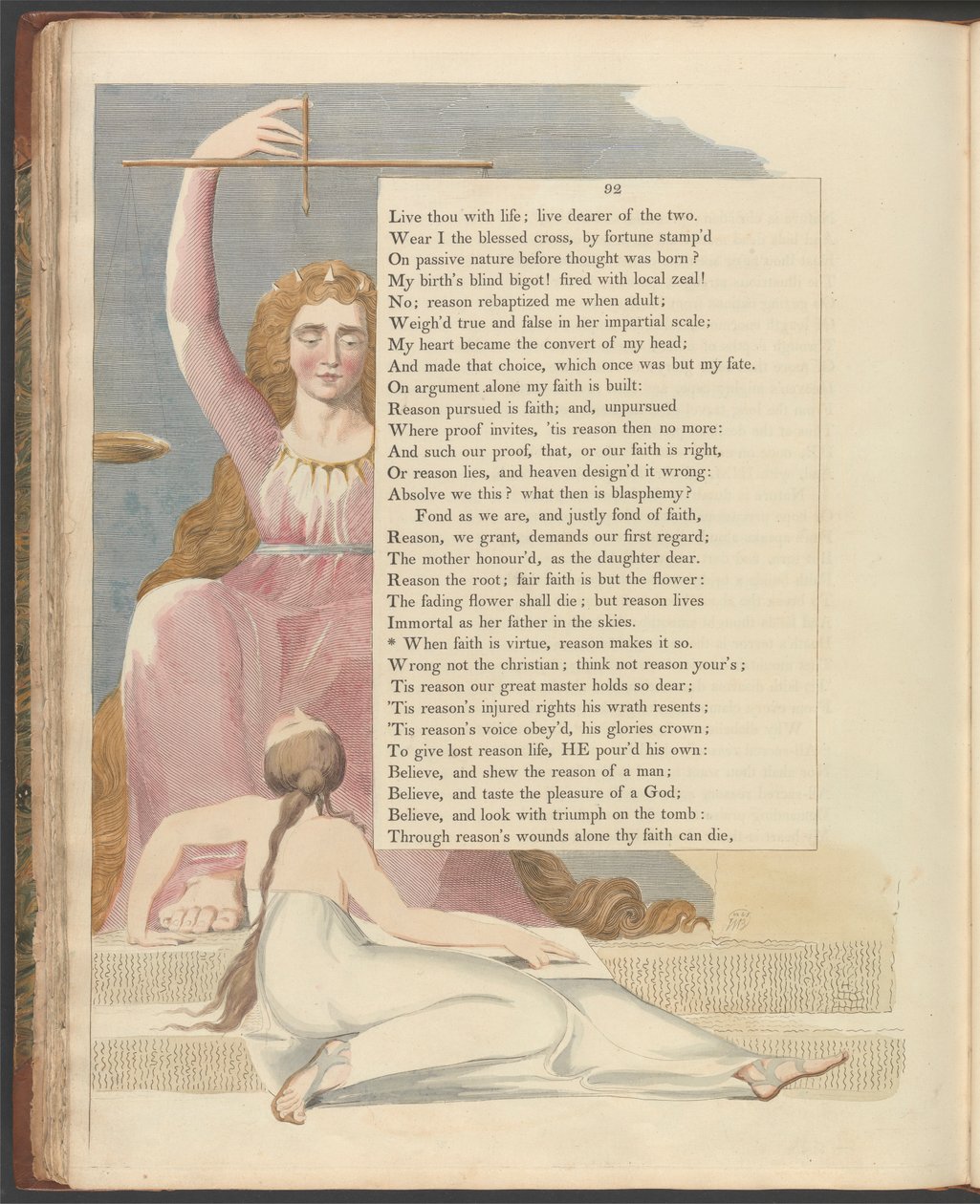 Young's Night Thoughts, side 92, "Når tro er dyd, gjør fornuften det slik" av William Blake