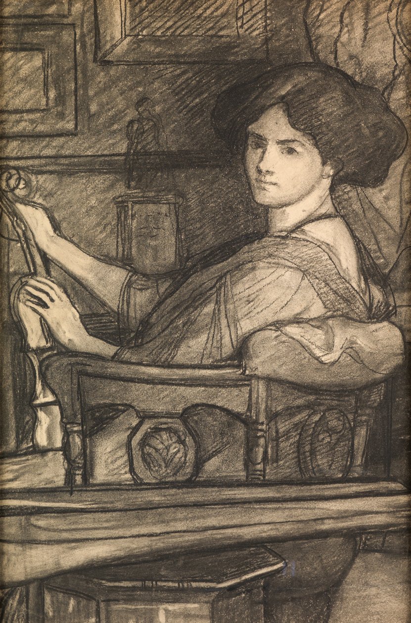 Lena, kunstnerens datter, med en fiolin (kull) av William Blake Richmond