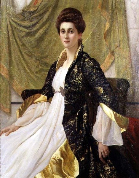 Portrett av fru Ernest Moon, født Emma de Villiers Lamb, ca. 1888 av William Blake Richmond