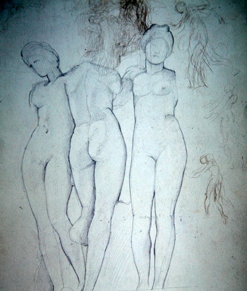 Tre nakenbilder (blyant på papir) av William Blake Richmond