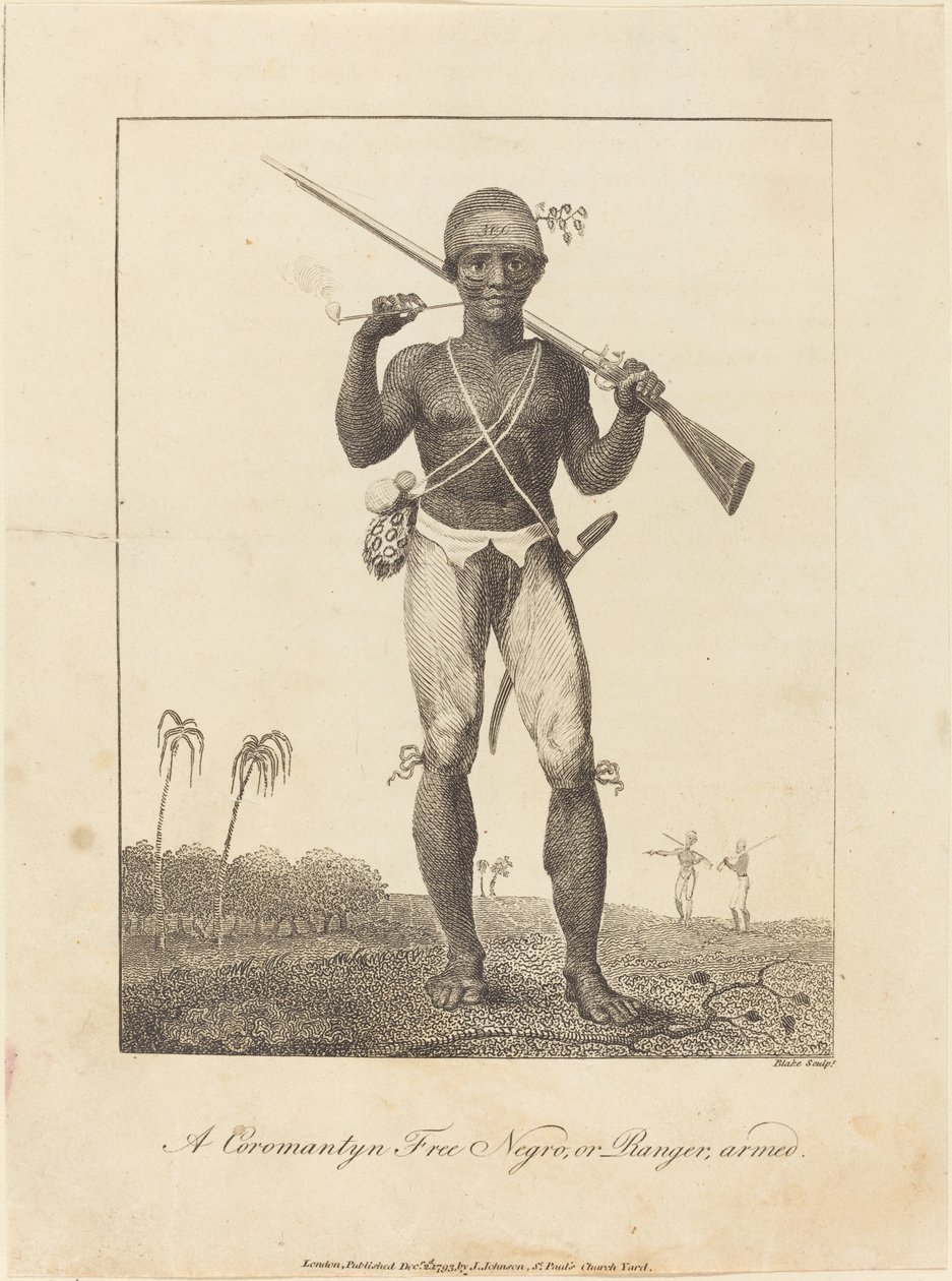 En Coromantyn Free Negro, eller Ranger, bevæpnet av William Blake after John Gabriel Stedman