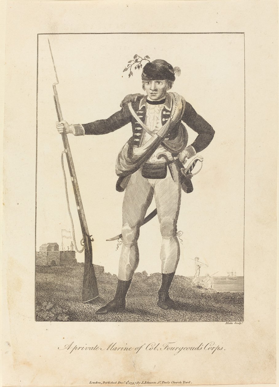 En privat marinesoldat fra oberst Fourgeouds korps av William Blake after John Gabriel Stedman