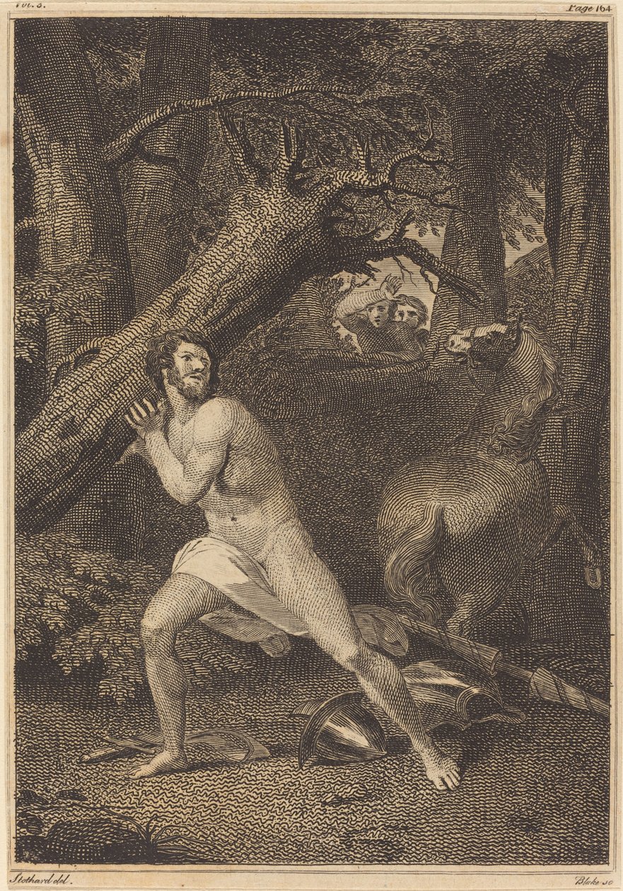 Orlando i raseri river opp trær av William Blake after Thomas Stothard