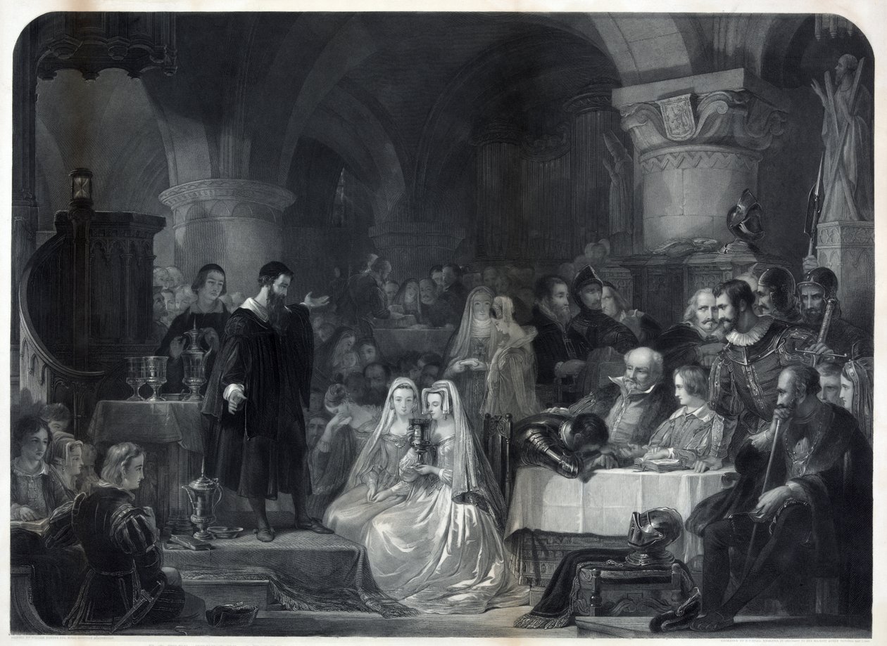 John Knox administrerer den første protestantiske nattverden, pub. 1849 av William Bonner