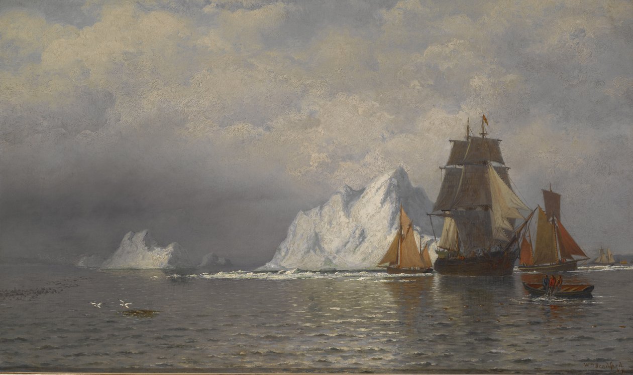Hvalfanger og fiskefartøy nær kysten av Labrador, ca. 1880 (olje på lerret) av William Bradford