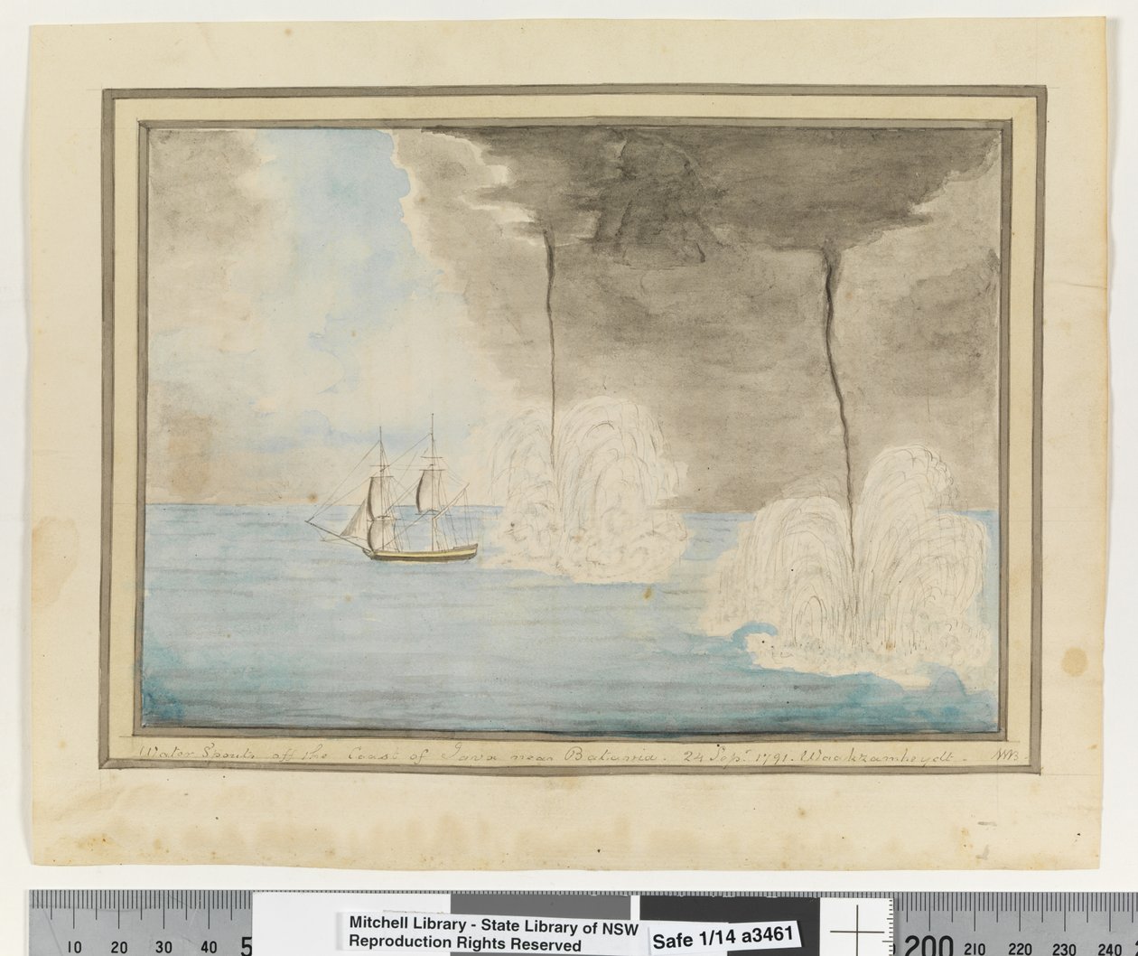 Opp. s. 290. `Vann spruter utenfor Java-kysten nær Batavaia. 24. sep. 1791. Waakzamheydt