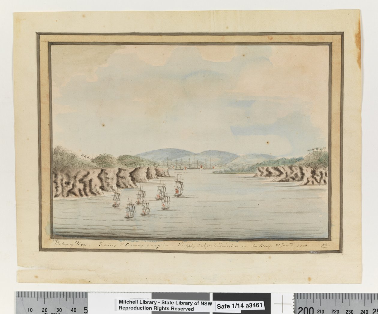 Opp. s. 56. `Botany Bay. Sirius & Convoy går inn: Supply & Agents Division in the Bay. 21. januar 1788