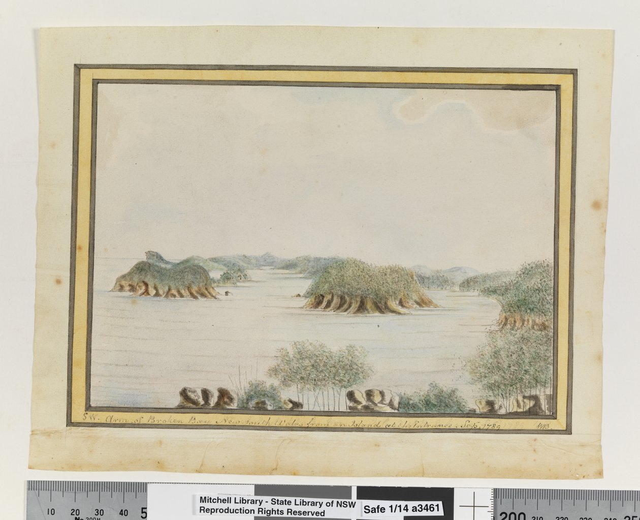 Opp. s. 93. `SW. Arm of Broken Bay New South Wales fra en øy ved inngangen. sep 1789