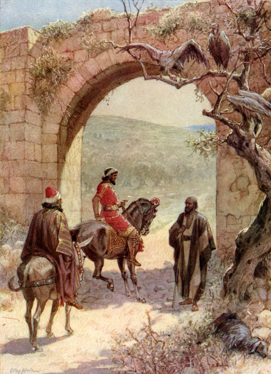 Akab og Elia møtes - Bibelen av William Brassey Hole