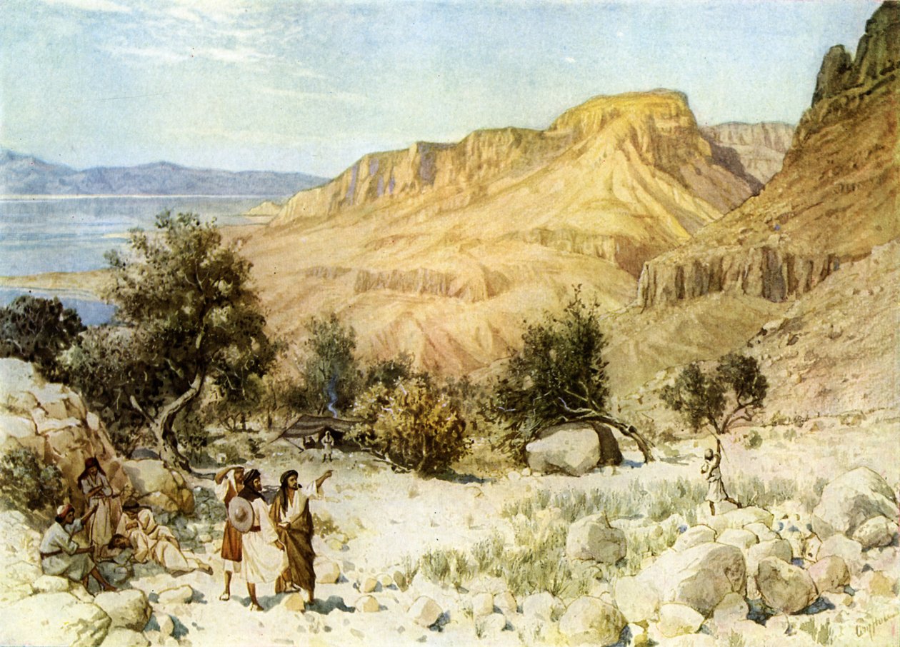 Davids leir ved Ein Gedi hvor han gjemte seg - Bibelen av William Brassey Hole