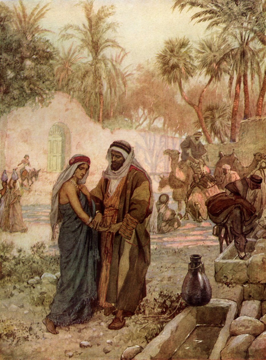 Eliezer og Rebekka Rebecca ved brønnen - Bibelen av William Brassey Hole