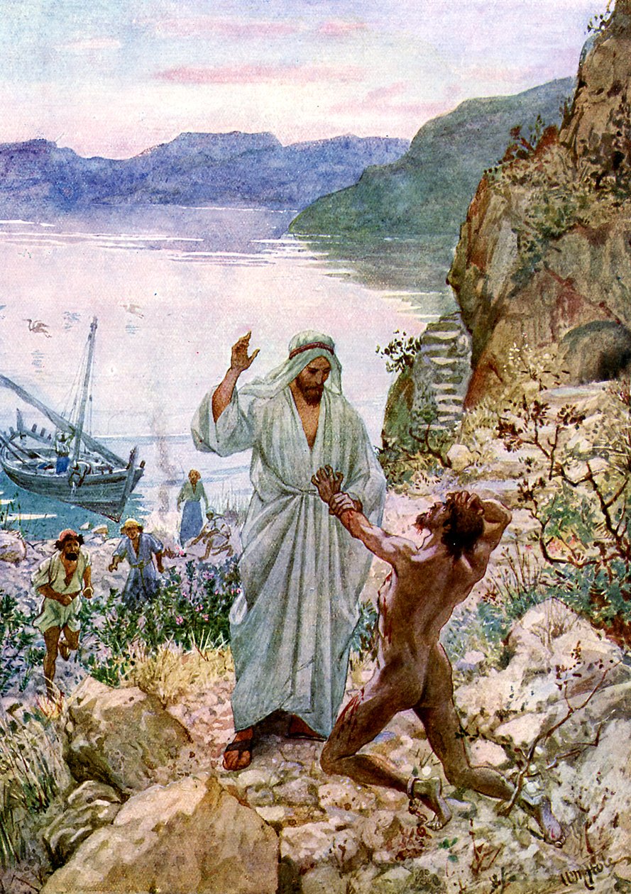Jesus helbreder en demonbesatt mann - Bibelen av William Brassey Hole