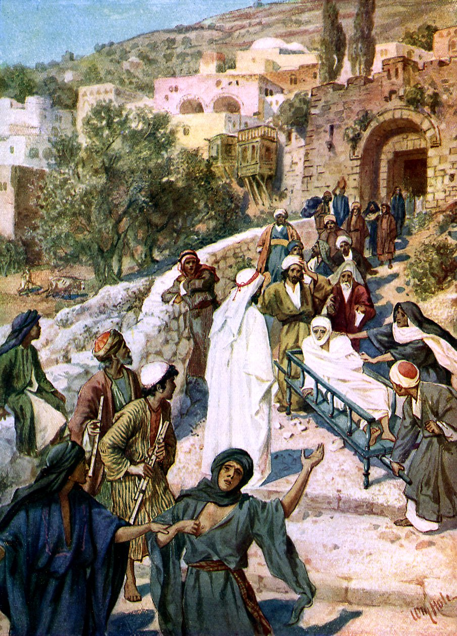 Jesus oppdrar sønnen til enken i Nain - Bibelen av William Brassey Hole