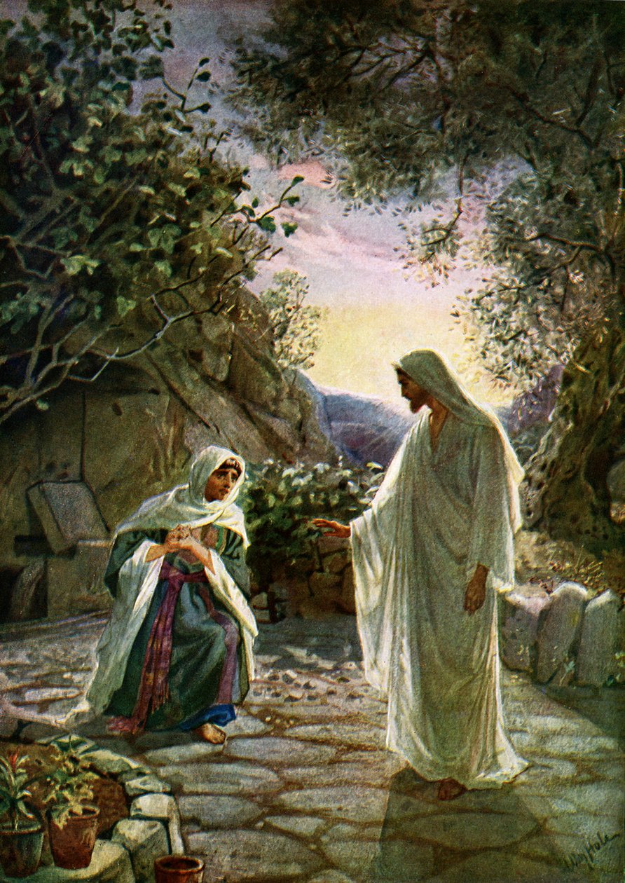 Maria Magdalena taler til den oppstandne Jesus - Bibelen av William Brassey Hole