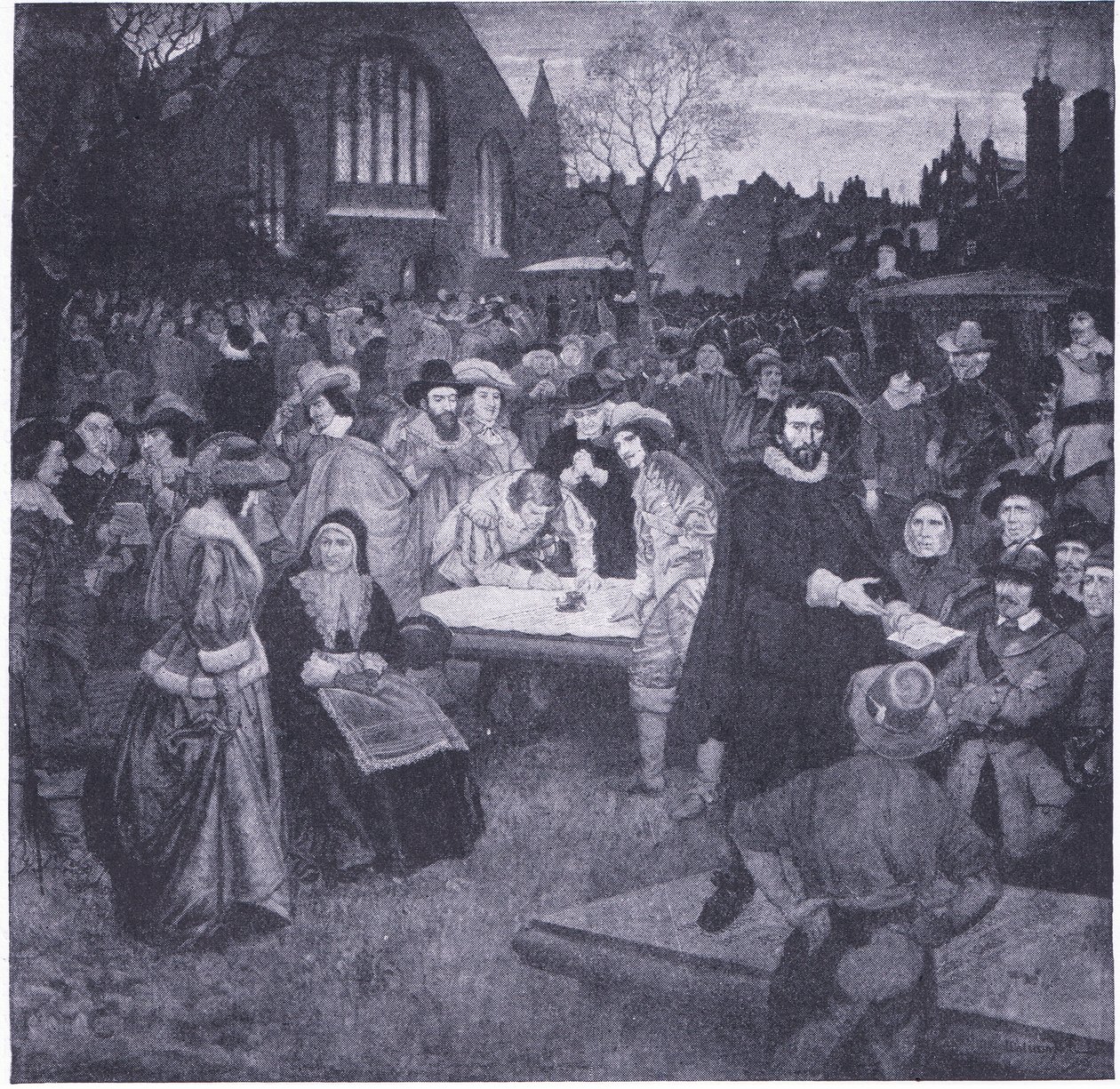 Signering av National Covenant in Greyfriars Churchyard 1638, fra Cassells History of the British People utgitt av Waverley Book Company Limited, ca. 1940 av William Brassey Hole