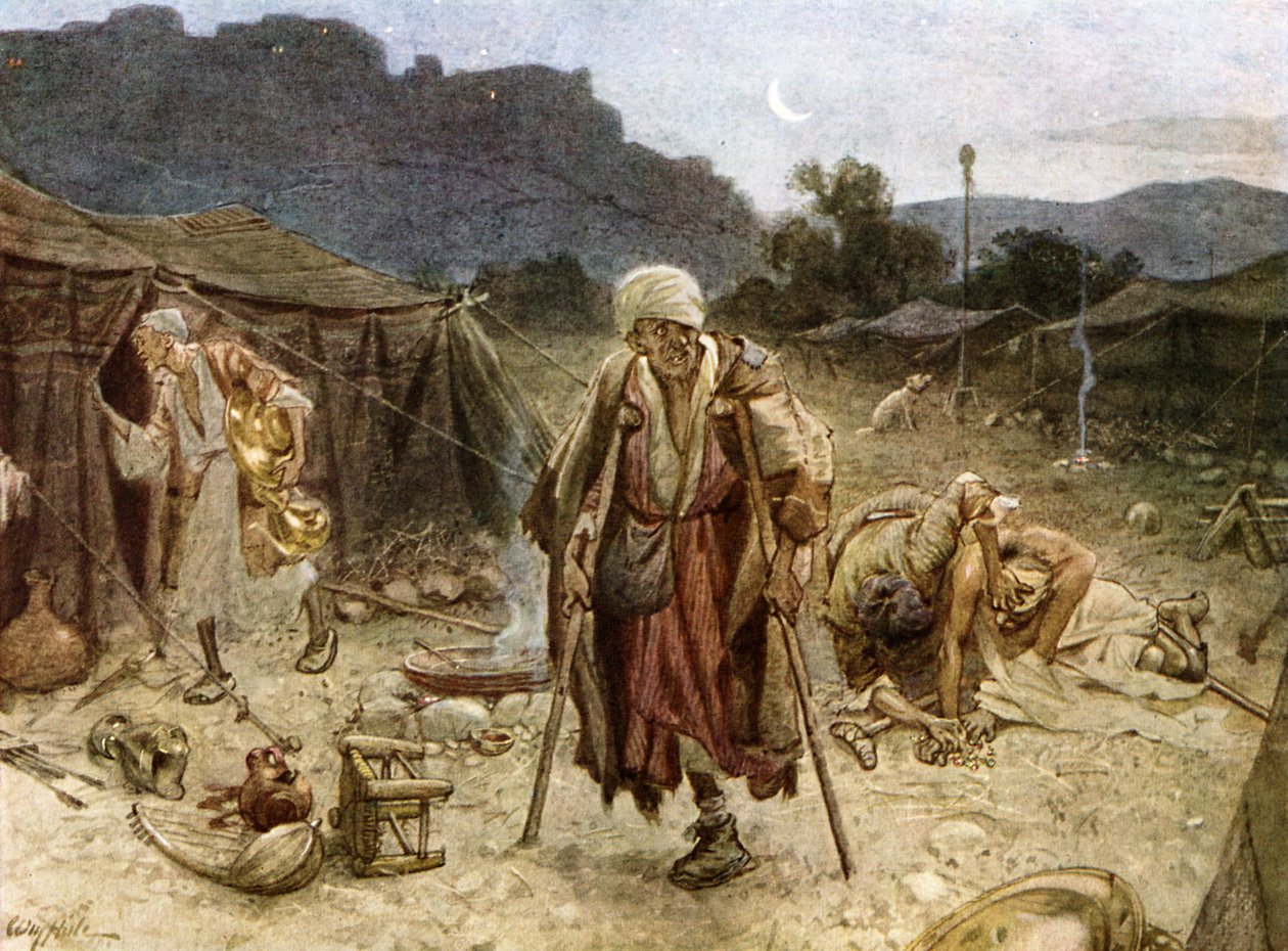 De fire spedalske plyndret leiren til syrerne. - Bibelen av William Brassey Hole