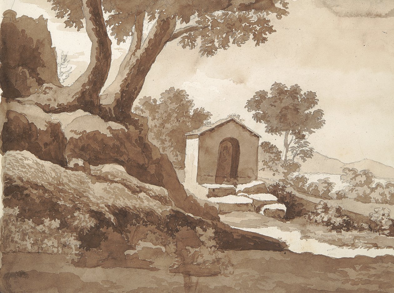 Verso: Bygg i landlige omgivelser av William Brockedon