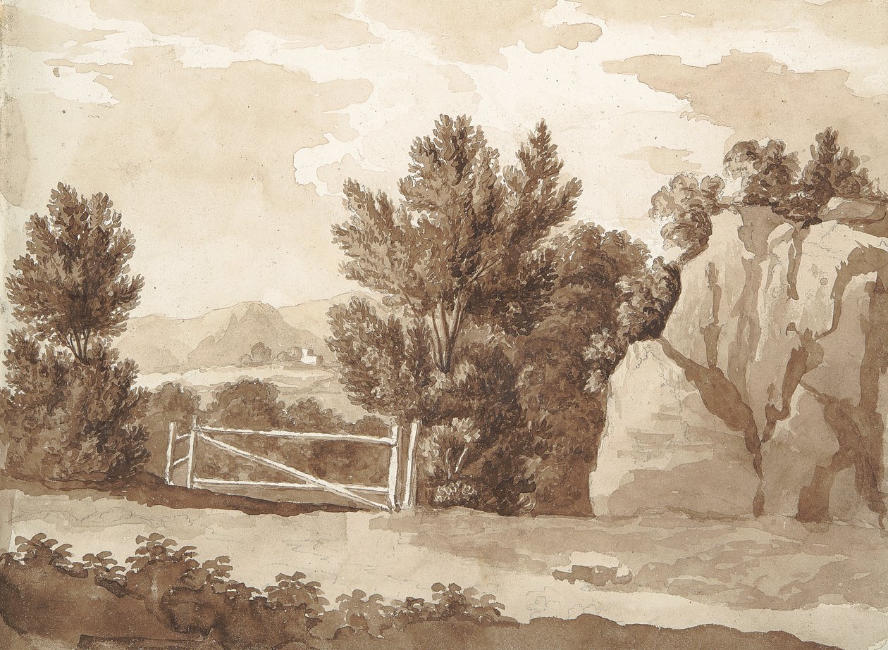 Verso: Landskapsscene av William Brockedon