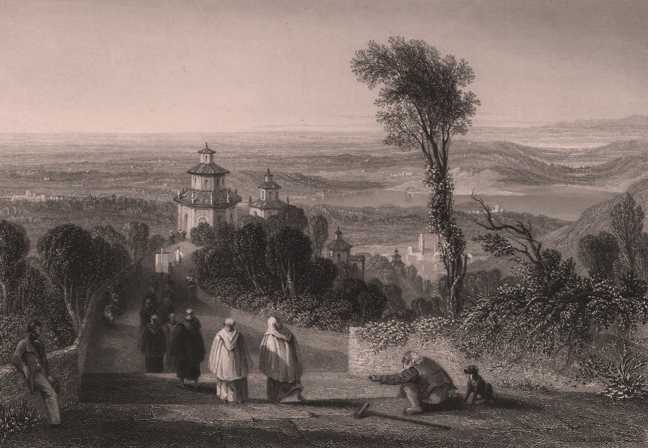 Utsikt fra Sacro Monte (Holy Mountain) i Varese, Lombardia, Italia, stålgravering av T Willmore fra tegning av William Brockedon (1787-1854), ca 23x18 cm av William Brockedon
