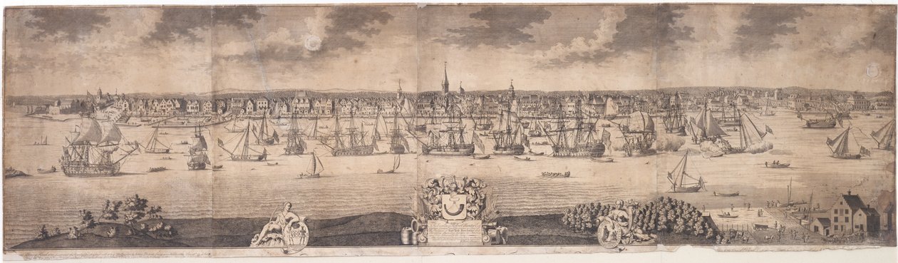 A South Prospect of Ye Flourishing City of New York i provinsen New York i Amerika, gravert av John Harris, 1717-18 av William Burgis