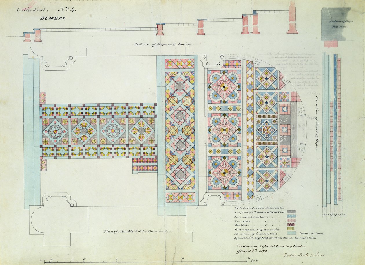 Design for et fortau, katedralen i Bombay, India av William Butterfield