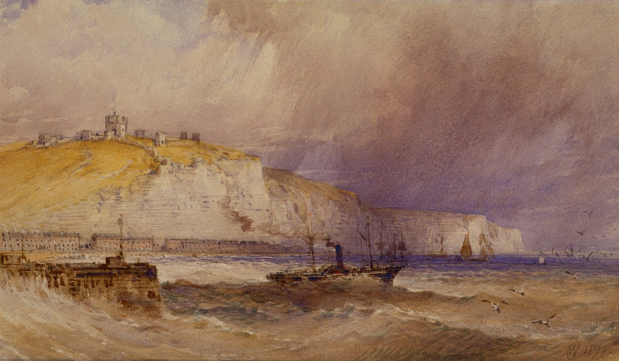 En hjuldamper forlater Dover havn, 1879 av William Callow