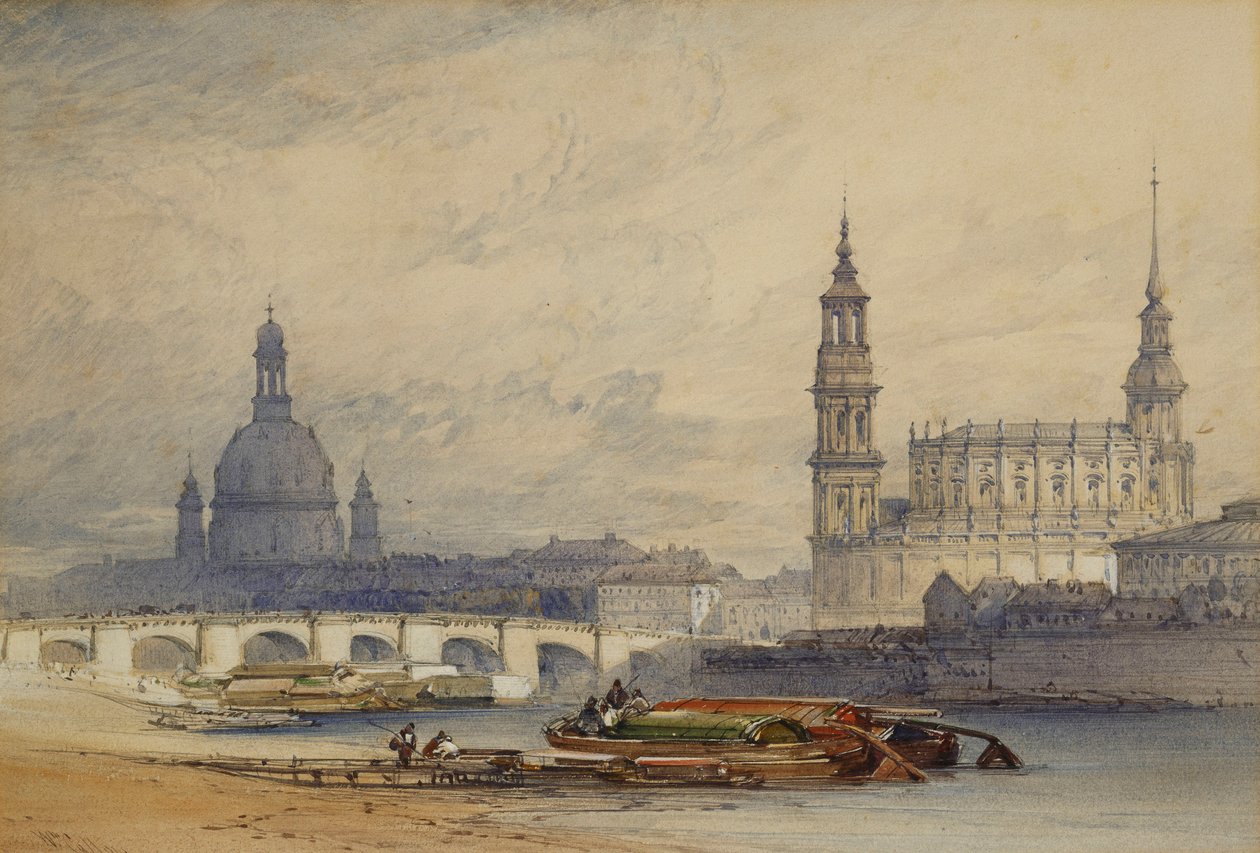 Dresden fra elven Elbe, 1853 av William Callow