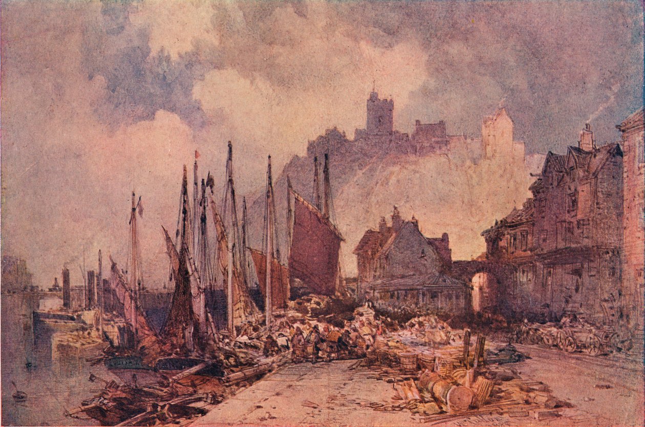 Fiskemarked på kaien, Folkestone havn, c1885 av William Callow
