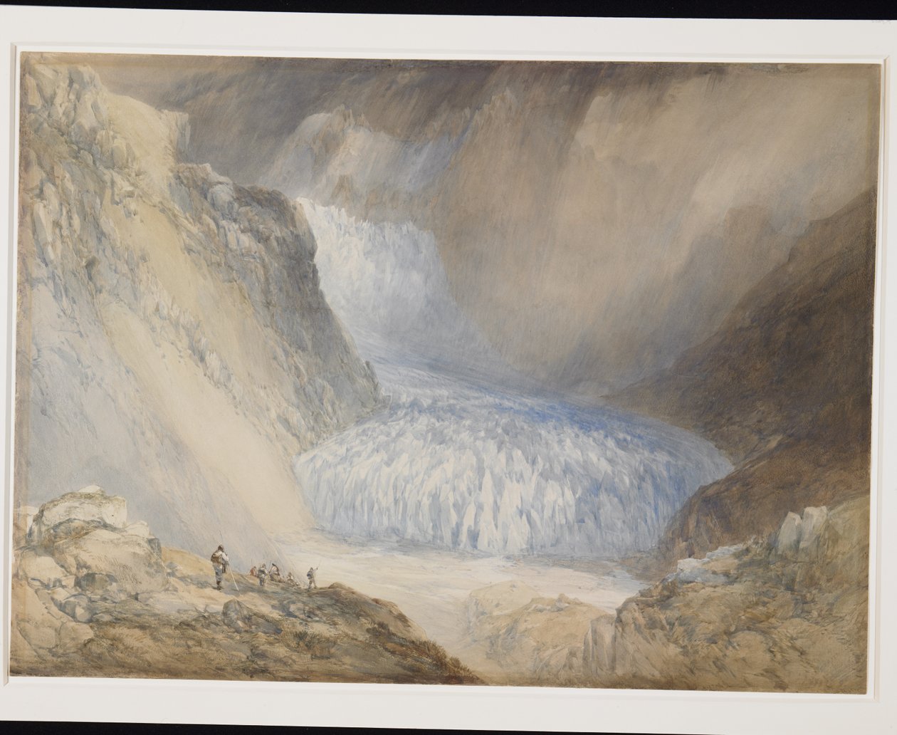 Glacier Du Rhone And The Galenstock, fra Furka Pass Road (akvarell over blyant forsterket med hvitt på off-white papir) av William Callow