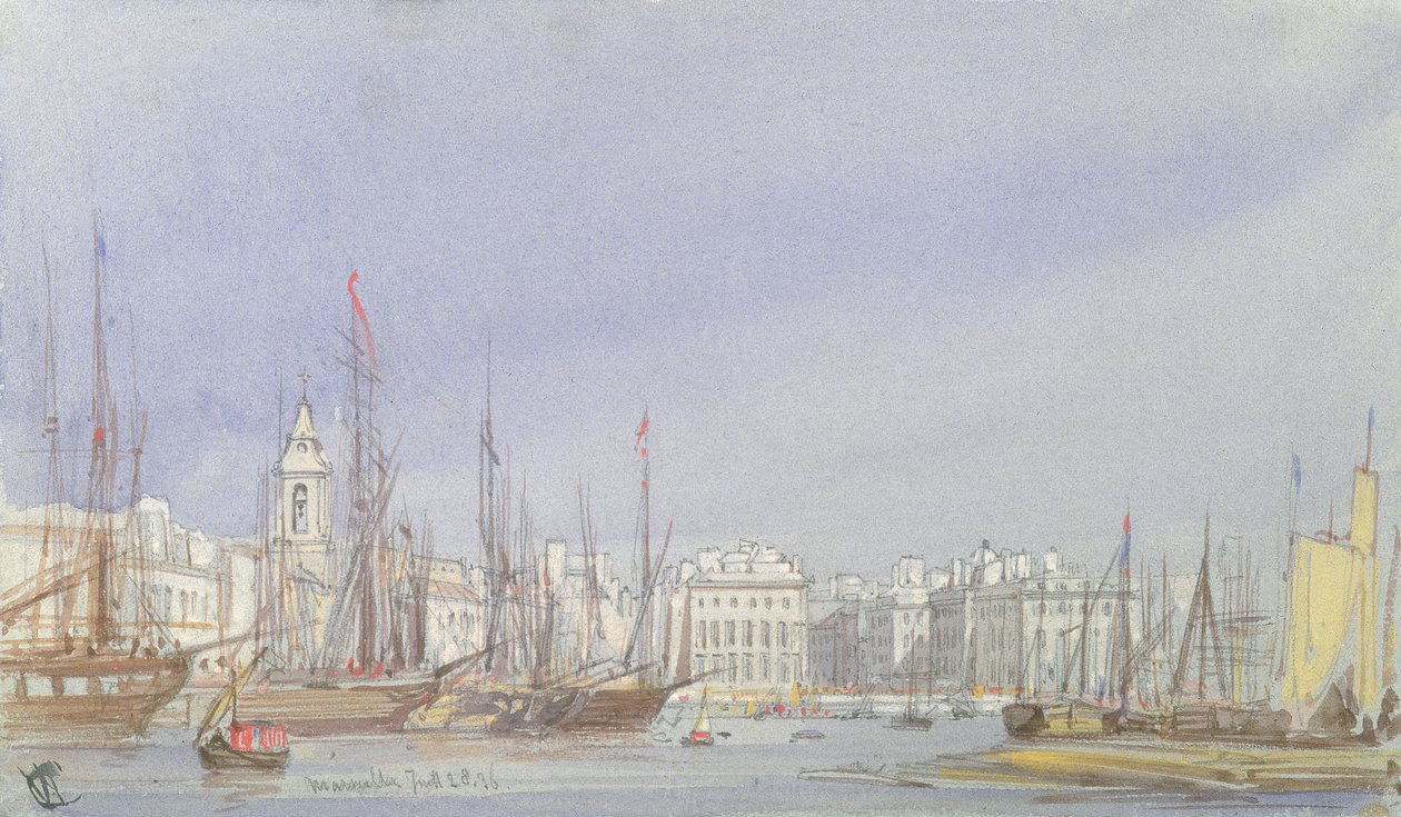 Marseille, skipsfart i indre havn, 28. juli 1836 av William Callow