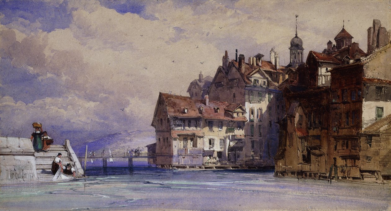 Gamle hus på Rhone i Genève, 1856 av William Callow