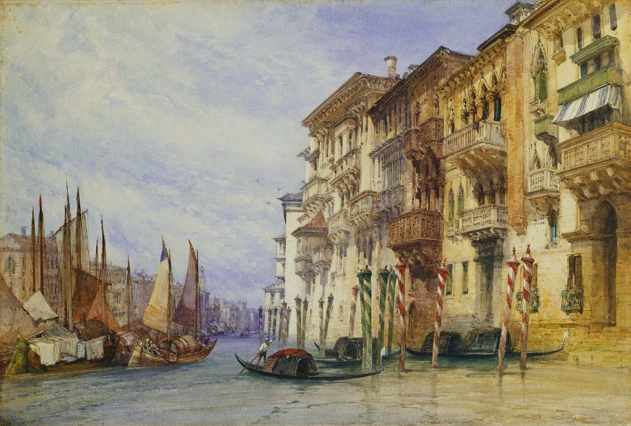 Palasser nær inngangen til Canal Grande, Venezia, 1898 av William Callow