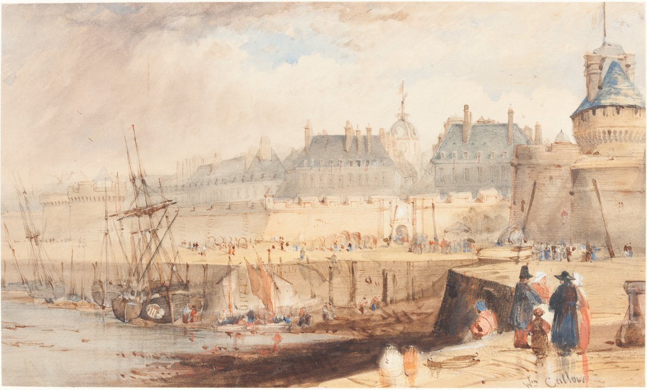Havnen i St. Malo ved lavvann av William Callow