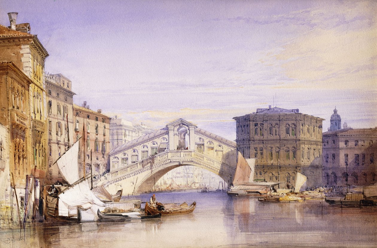 Rialto fra Canal Grande, 1852 av William Callow