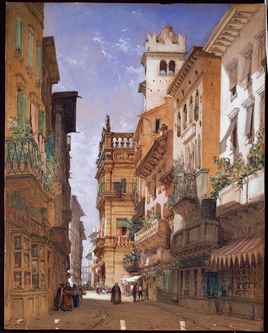 Verona: Corso Sant "Anastasia and the Palazzo Maffei, 1855 av William Callow