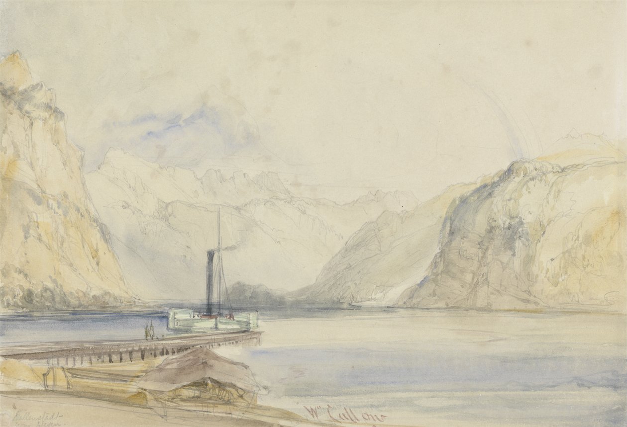 Wallenstadt, fra Wesen, Sveits (blyant og wc på papir) av William Callow